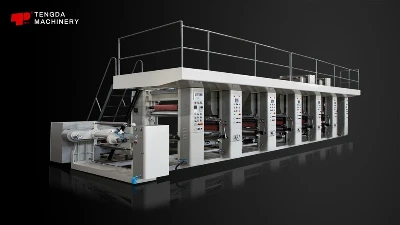 Máquina de impressão de rotogravura acionada por eixo de papel basculante